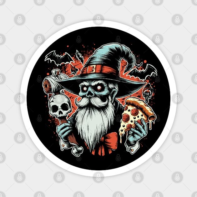 Pizza Wizard Vintage Horror Design Magnet by Trendsdk